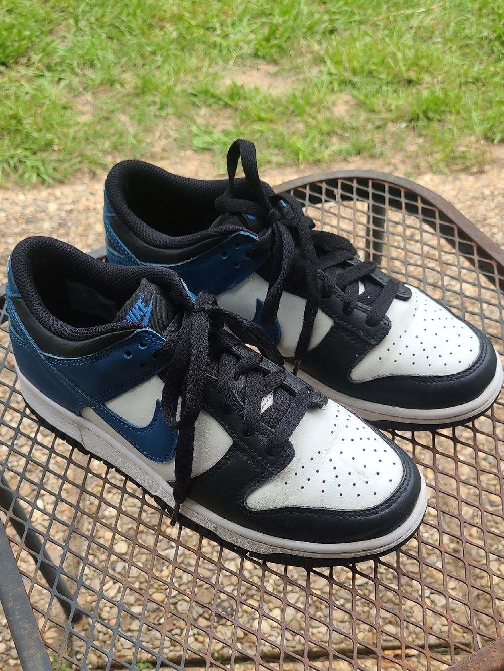 Nike Dunks Low Top Sneakers in White, Black & Blue Size 6y